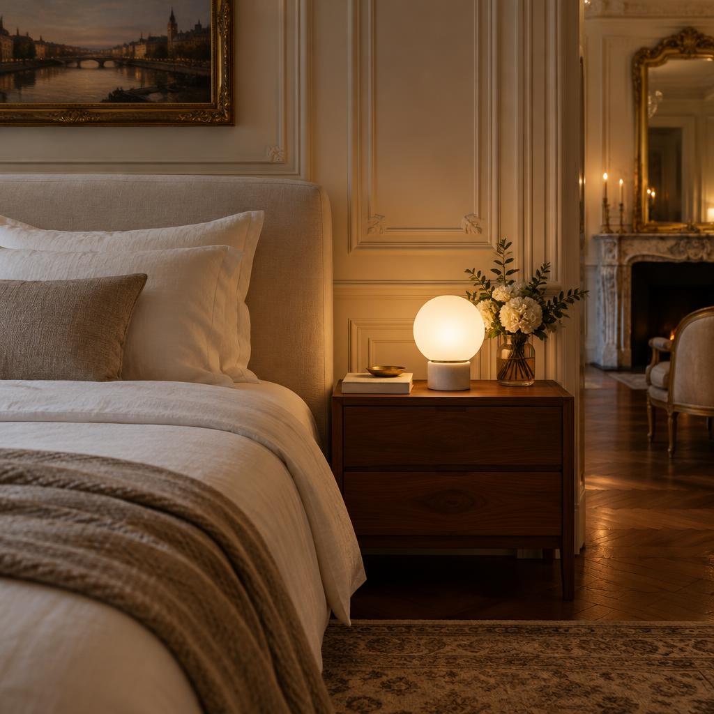 Un éclairage doux au chevet d’un lit